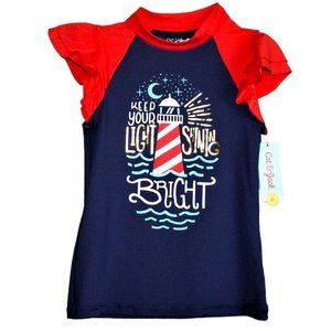 M 7/8 Girl's Swim Top Swimsuit Red White & Blue